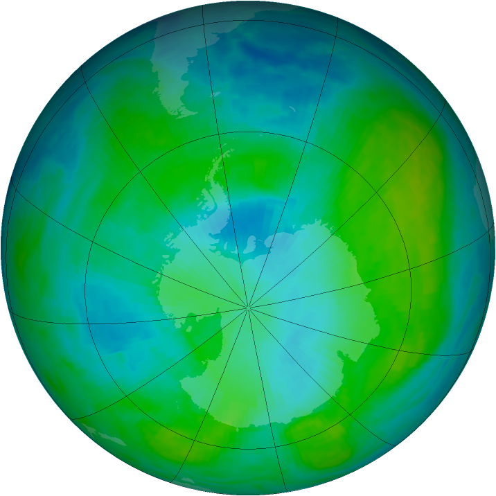 Antarctic ozone map for 03 February 1992